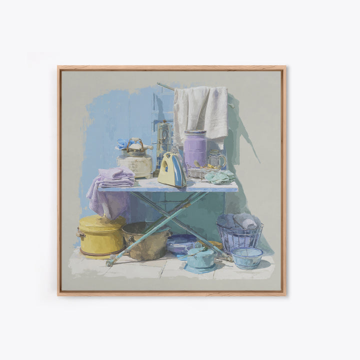 Retro Iron Illustration Canvas Print, Laundry Room Art, Textured Painting, Living Room Decor, Fine Art, Clean, New Home Gift, LRA-1x1-81
