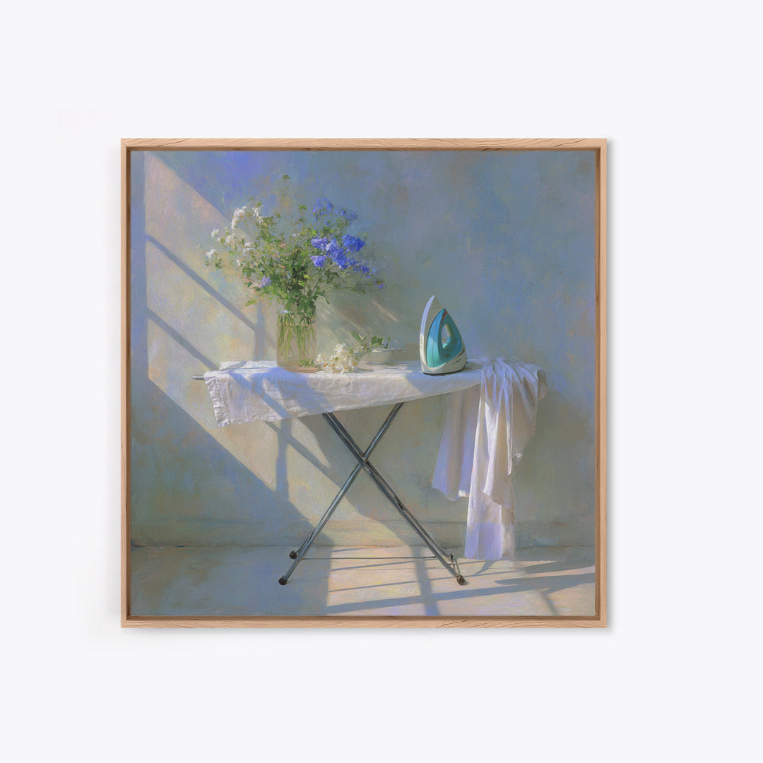 Ironing Board Still Life Framed Canvas Print, Laundry Room Art, Printable Wall Art, Living Room Decor, Fine Art, Clean, LRA-1x1-96