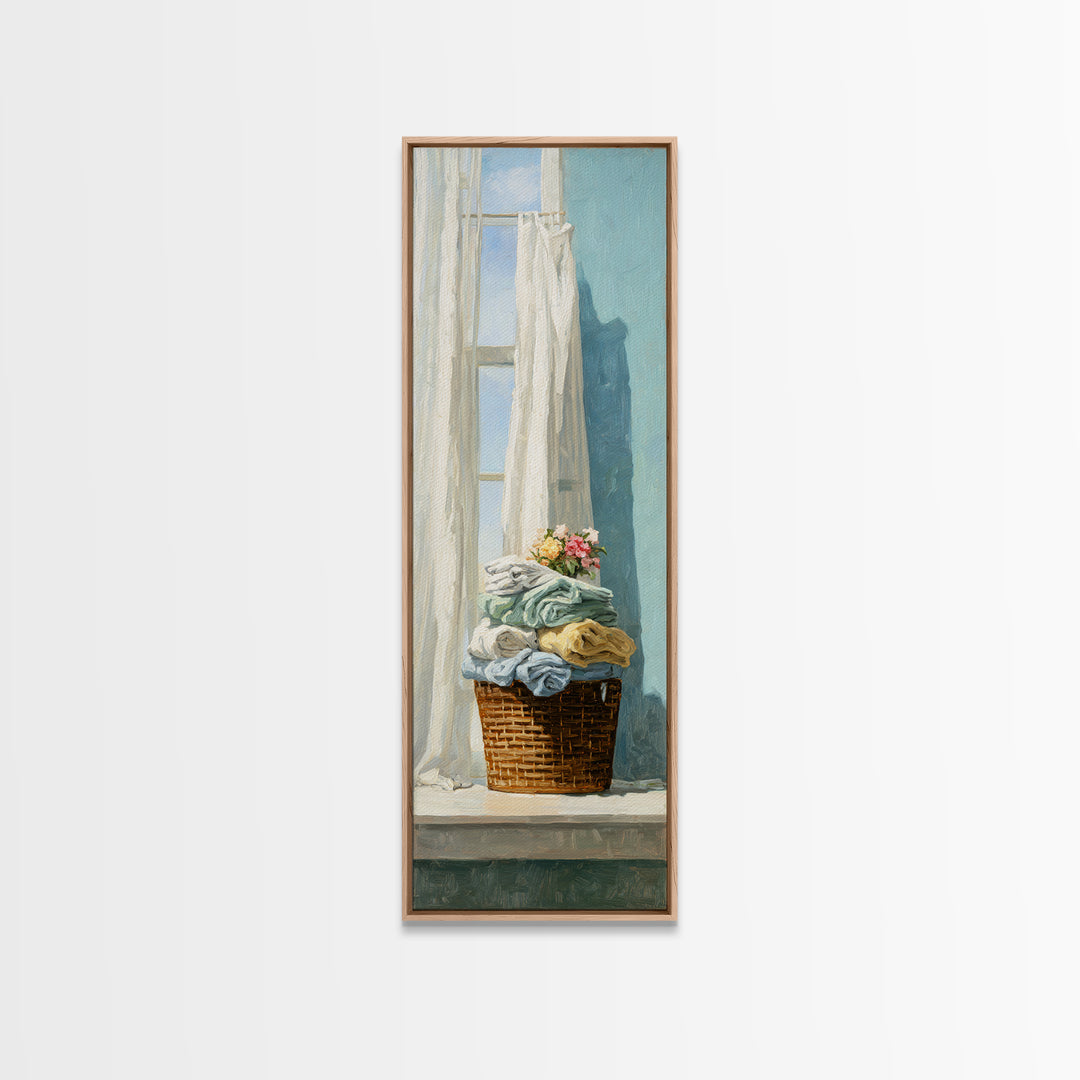 Basket of Folded Towels Canvas Print, Laundry Room Art, Downloadable Art, Living Room Decor, Fine Art, Clean, Boho Decor, LRA-1x3-2