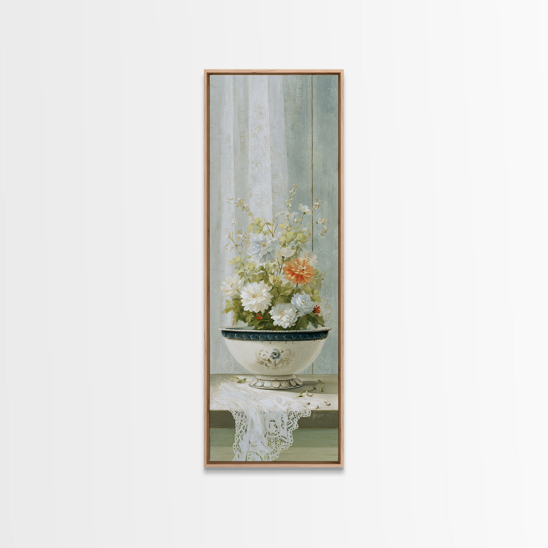 Old Enamel Basin Filled Framed Canvas Print, Laundry Room Art, Luxury Decor, Living Room Decor, Clean, Digital Wall Art, LRA-1x3-20
