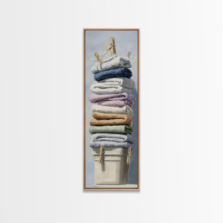 Basket of Folded Towels Canvas Print, Laundry Room Art, Downloadable Art, Living Room Decor, Fine Art, Clean, Boho Decor, LRA-1x3-26