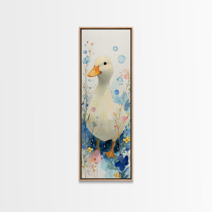 Duck and Bubbles Whimsical Watercolor Canvas Print, Laundry Room Art, Living Room Decor, Oil Painting, Clean, LRA-1x3-27