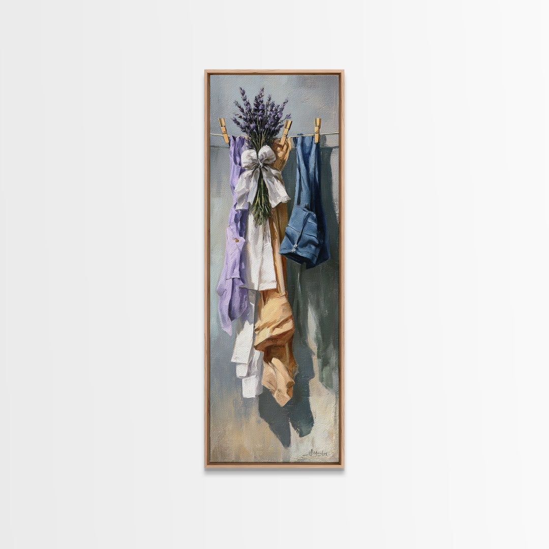 Lavender Sachet and Ribbon Still Life Framed Canvas Print, Laundry Room Art, Modern Decor, Living Room Decor, Fine Art, Clean, LRA-1x3-29