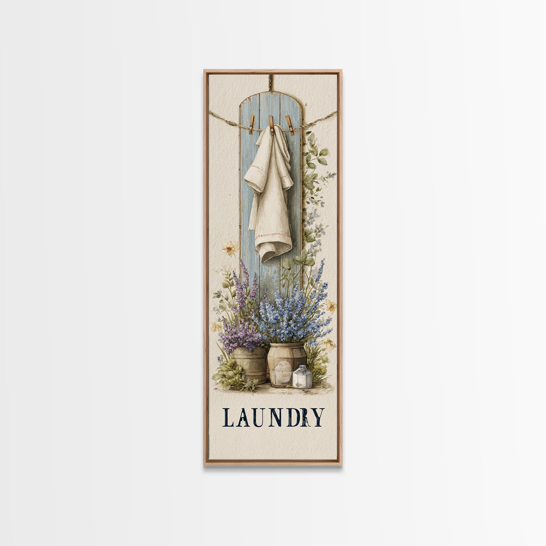 Farmhouse Laundry Sign Ornament Without Words Framed Canvas Print, Laundry Room Art, Oil Painting, Living Room Decor, Clean, LRA-1x3-31