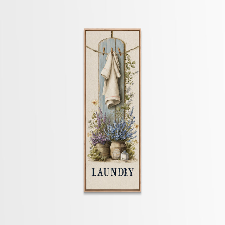 Farmhouse Laundry Sign Ornament Without Words Framed Canvas Print, Laundry Room Art, Oil Painting, Living Room Decor, Clean, LRA-1x3-31