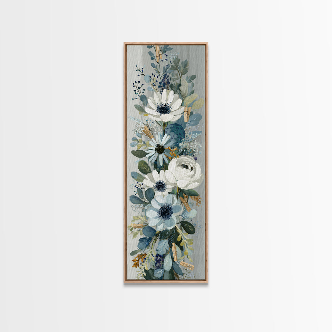 Clothespin Bouquet in Folk Art Style Canvas Print, Laundry Room Art, Textured Painting, Living Room Decor, Fine Art, Clean, LRA-1x3-32