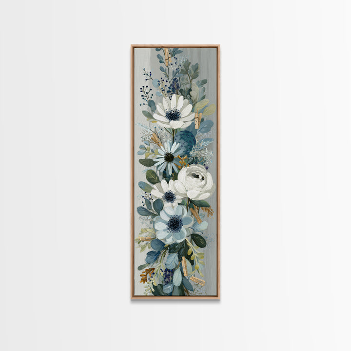 Clothespin Bouquet in Folk Art Style Canvas Print, Laundry Room Art, Textured Painting, Living Room Decor, Fine Art, Clean, LRA-1x3-32