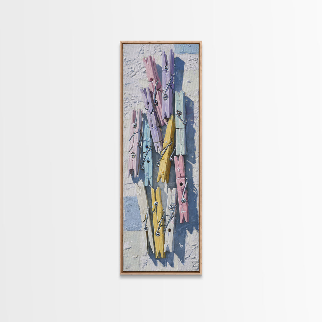 Cheerful Clothespins Arranged as Pattern Canvas Print, Laundry Room Art, Printable Wall Art, Living Room Decor, Fine Art, Clean, LRA-1x3-40
