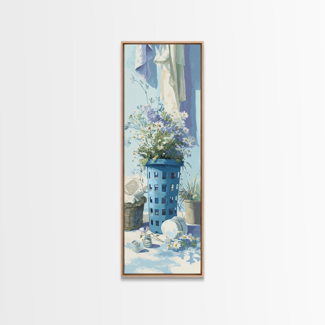 Blue Laundry Basket Canvas Print, Laundry Room Art, Laundry Room Decor, Living Room Decor, Fine Art, Clean, Gallery Decor, LRA-1x3-41