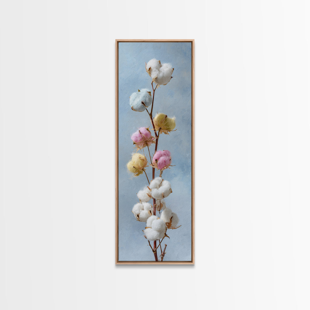 Fresh Cotton Branch Botanical Study Canvas Print, Laundry Room Art, Digital Print, Living Room Decor, Watercolor Art, Clean, LRA-1x3-43