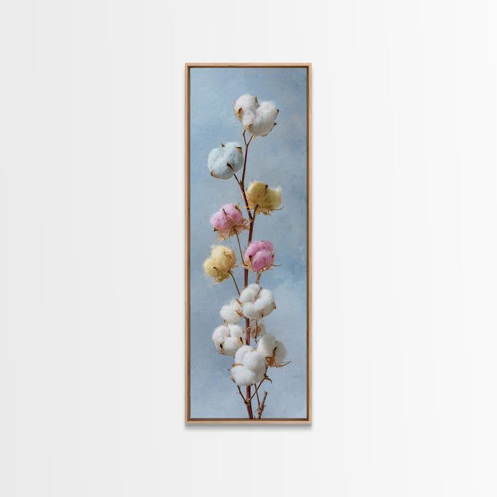 Fresh Cotton Branch Botanical Study Canvas Print, Laundry Room Art, Digital Print, Living Room Decor, Watercolor Art, Clean, LRA-1x3-43