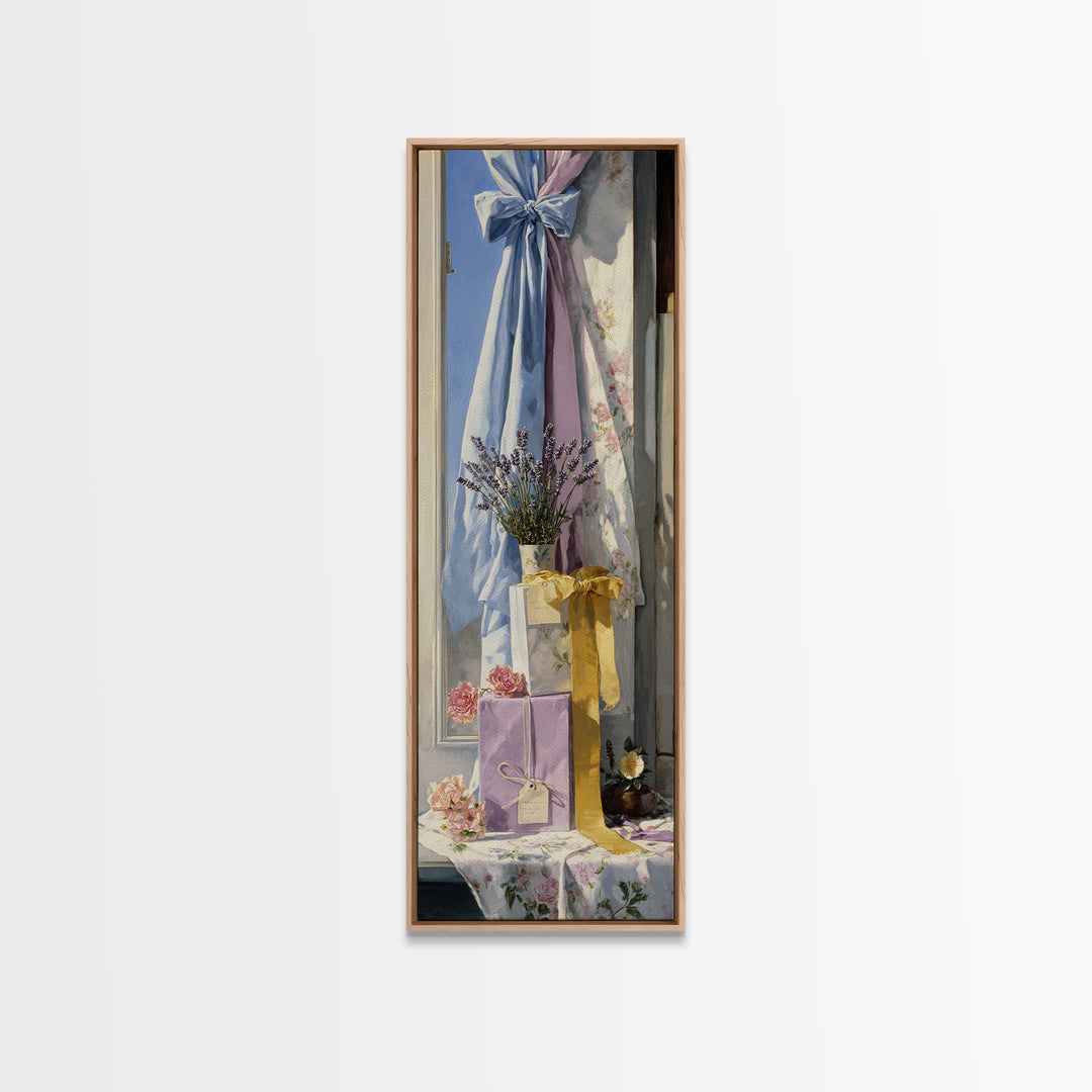 Lavender Sachet and Ribbon Still Life Canvas Print, Laundry Room Art, Rustic Home Decor, Living Room Decor, Fine Art, Clean, LRA-1x3-5