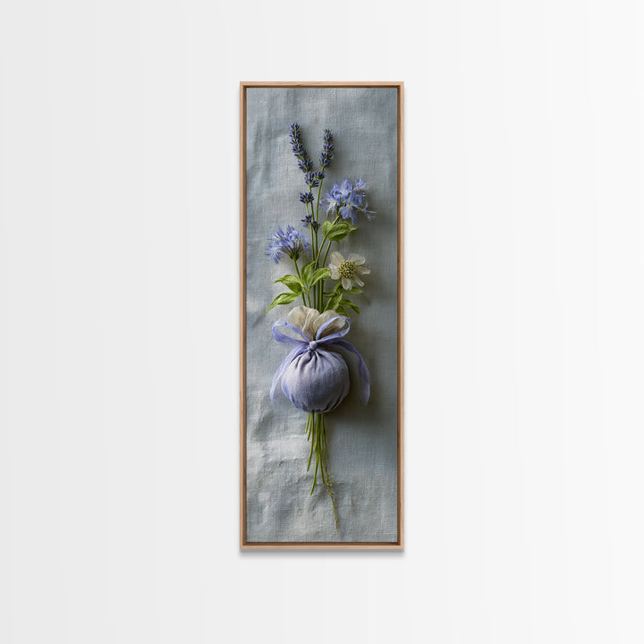 Lavender Sachet and Ribbon Still Life Framed Canvas Print, Laundry Room Art, Modern Decor, Living Room Decor, Fine Art, Clean, LRA-1x3-53
