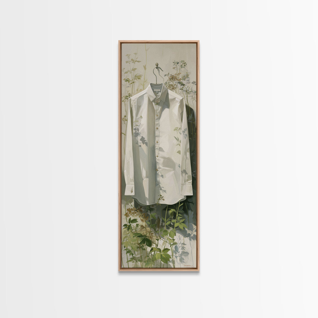 White Shirt on Hanger Canvas Print, Laundry Room Art, Fine Art Print, Living Room Decor, Fine Art, Clean, Painting, Digital Art, LRA-1x3-57