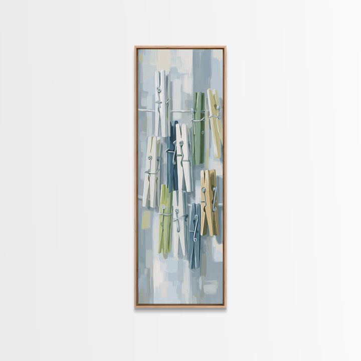 Cheerful Clothespins Arranged as Pattern Framed Canvas Print, Laundry Room Art, Printable Art, Living Room Decor, Clean, LRA-1x3-64