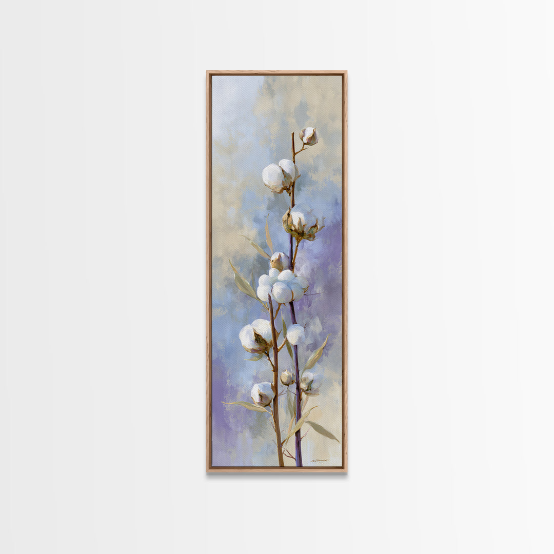 Fresh Cotton Branch Botanical Study Framed Canvas Print, Laundry Room Art, Gallery Wall Prints, Living Room Decor, Clean, LRA-1x3-91