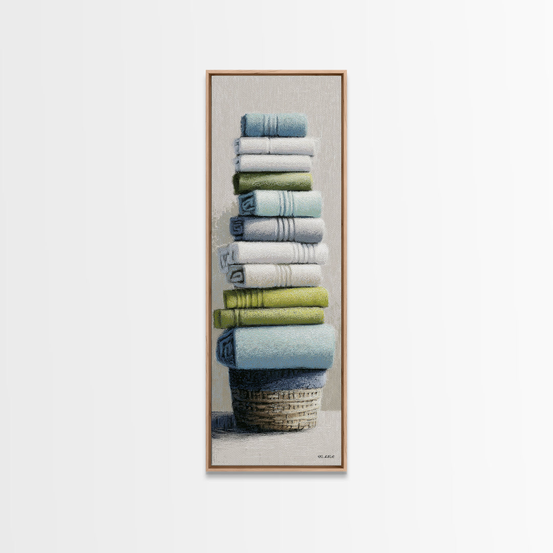 Basket of Folded Towels Canvas Print, Laundry Room Art, Statement Artwork, Living Room Decor, Fine Art, Clean, Digital Art, LRA-1x3-98