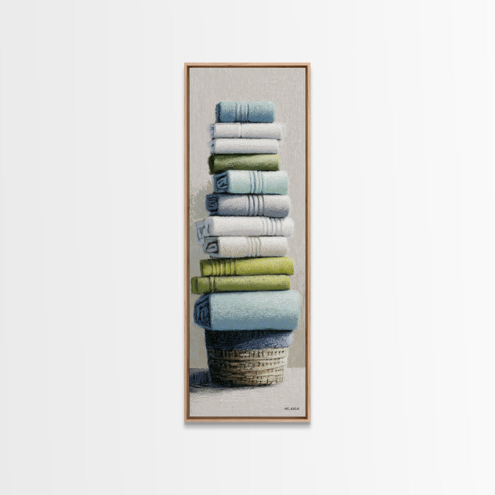 Basket of Folded Towels Canvas Print, Laundry Room Art, Statement Artwork, Living Room Decor, Fine Art, Clean, Digital Art, LRA-1x3-98