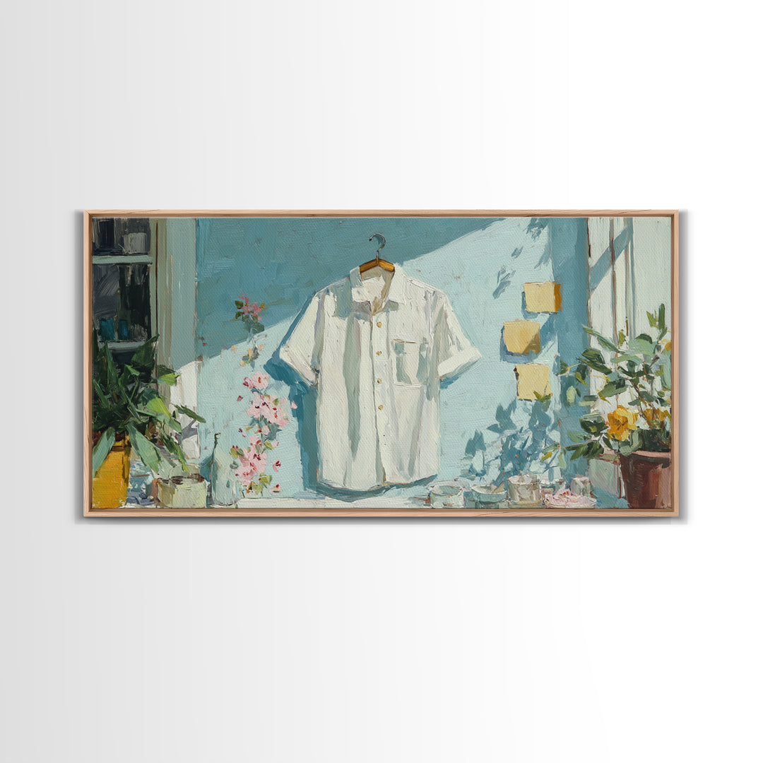 White Shirt on Hanger Canvas Print, Laundry Room Art, Contemporary Art, Living Room Decor, Fine Art, Clean, Farmhouse Decor, LRA-2x1-17