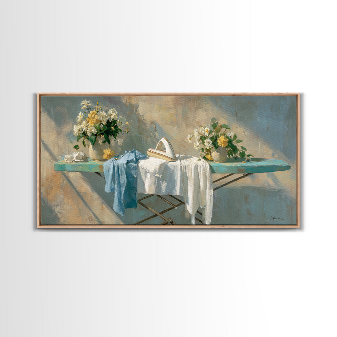Ironing Board Still Life Canvas Print, Laundry Room Art, Textured Painting, Living Room Decor, Fine Art, Clean, New Home Gift, LRA-2x1-44