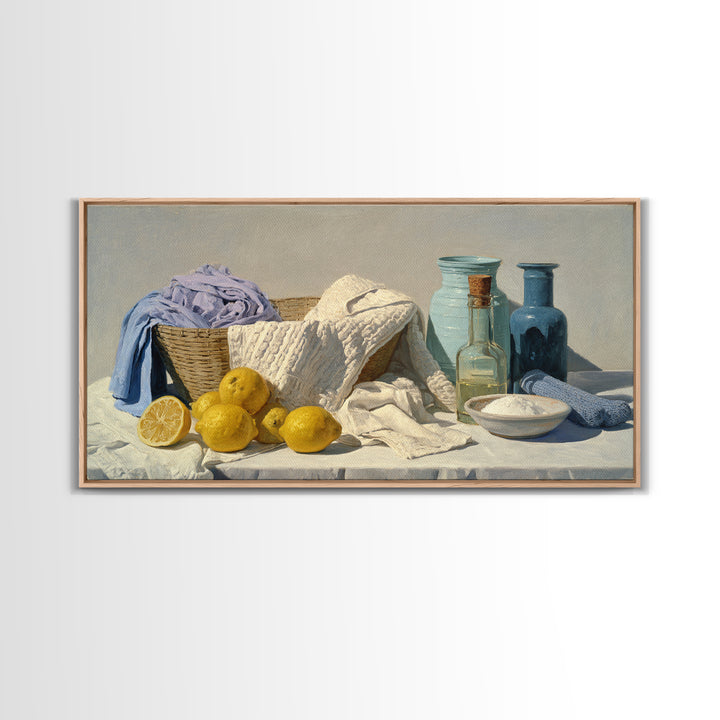 Lemon and Clean Linen Still Life Canvas Print, Laundry Room Art, Farmhouse Decor, Living Room Decor, Abstract Art, Clean, LRA-2x1-47
