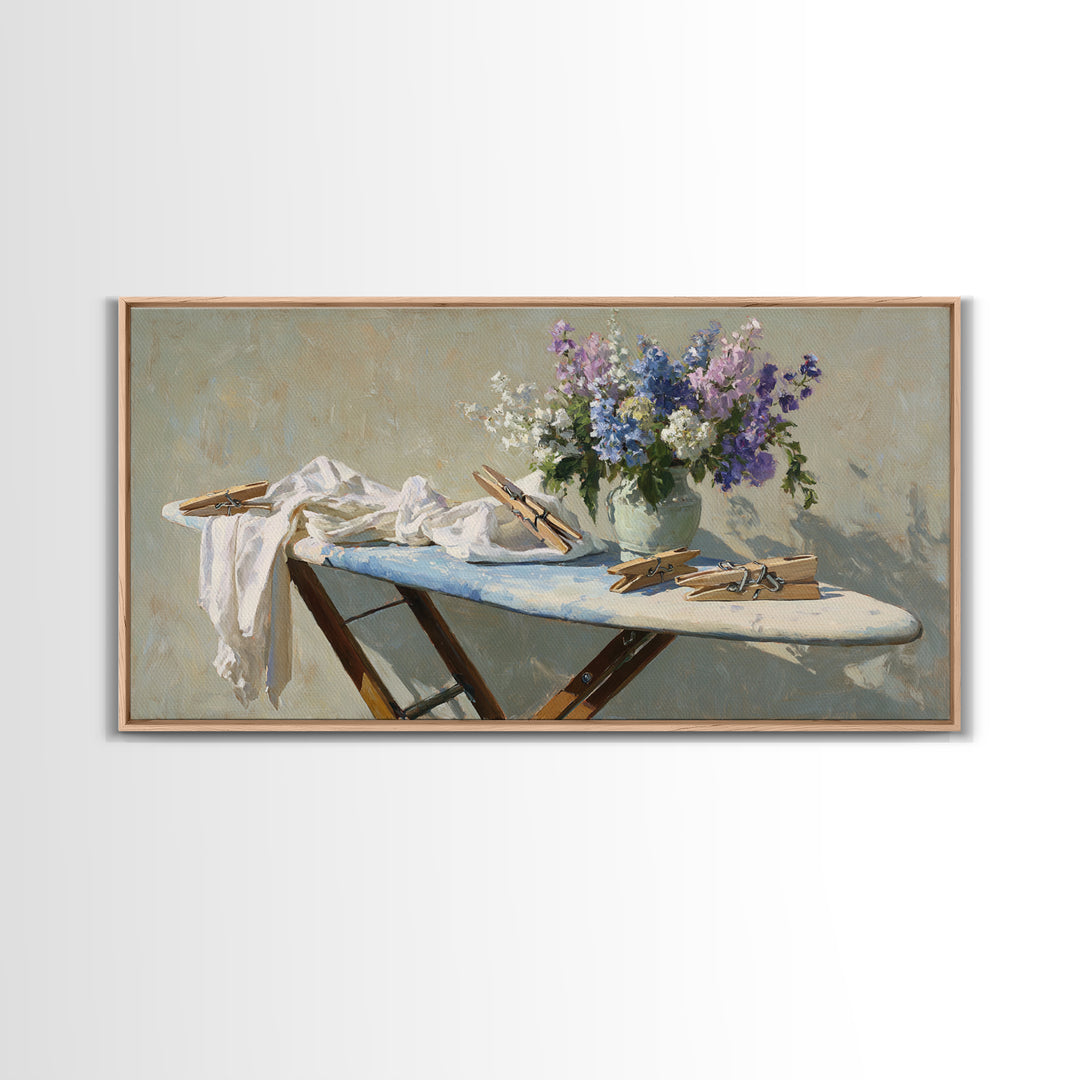 Ironing Board Still Life Canvas Print, Laundry Room Art, Living Room Decor, Watercolor Art, Clean, Custom Wall Art, LRA-2x1-68