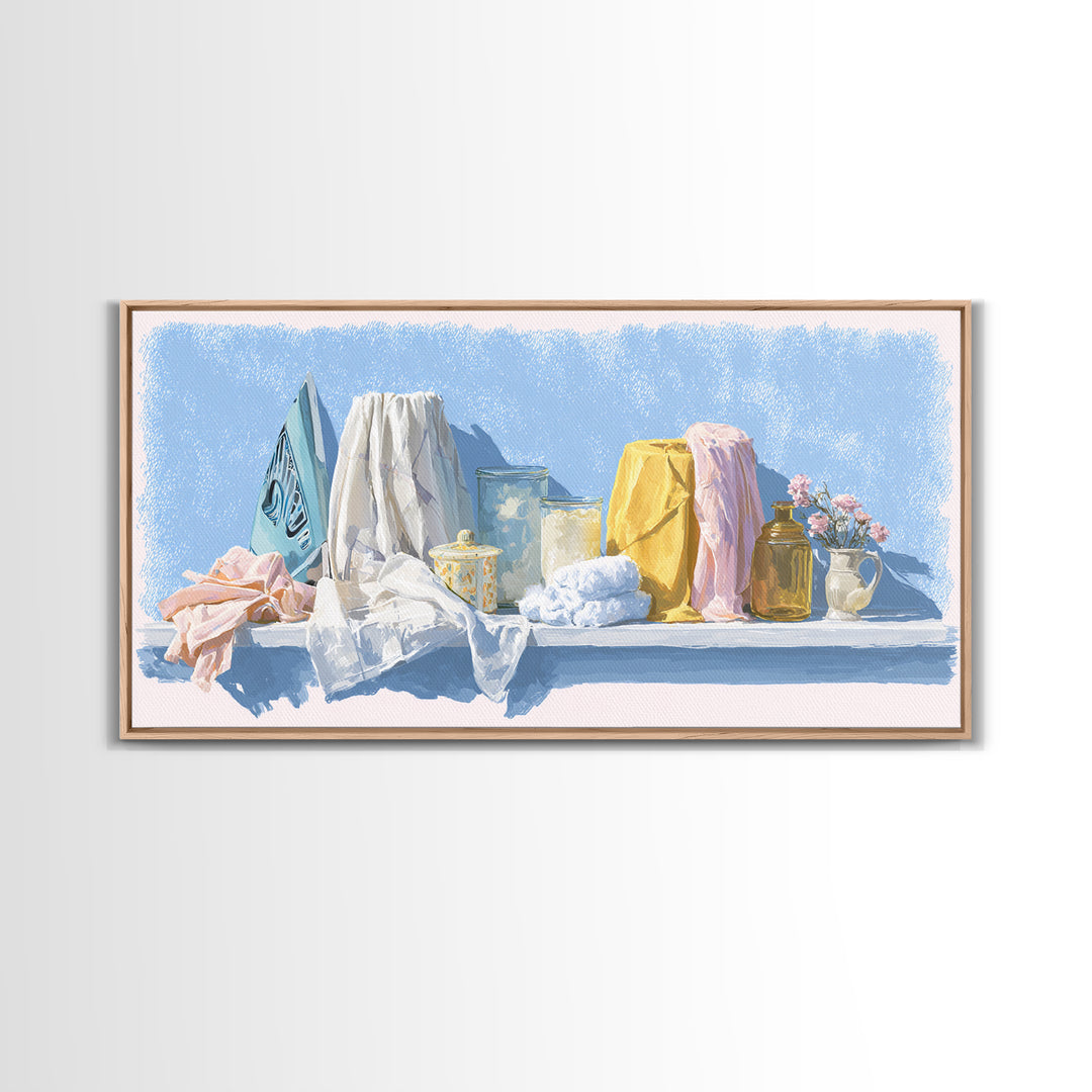 Retro Iron Illustration Canvas Print, Laundry Room Art, Digital Print, Living Room Decor, Oil Painting, Clean, Custom Wall Art, LRA-2x1-77