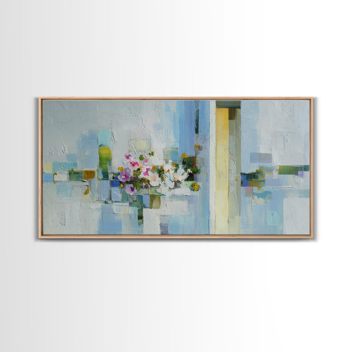 Linen Texture Abstract Framed Canvas Print, Laundry Room Art, Retro Wall Art, Living Room Decor, Clean, Digital Art Print, LRA-2x1-80