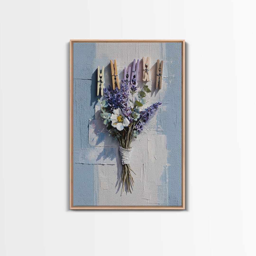 Clothespin Bouquet in Folk Art Style Framed Canvas Print, Laundry Room Art, Art Print, Living Room Decor, Fine Art, Clean, LRA-2x3-100
