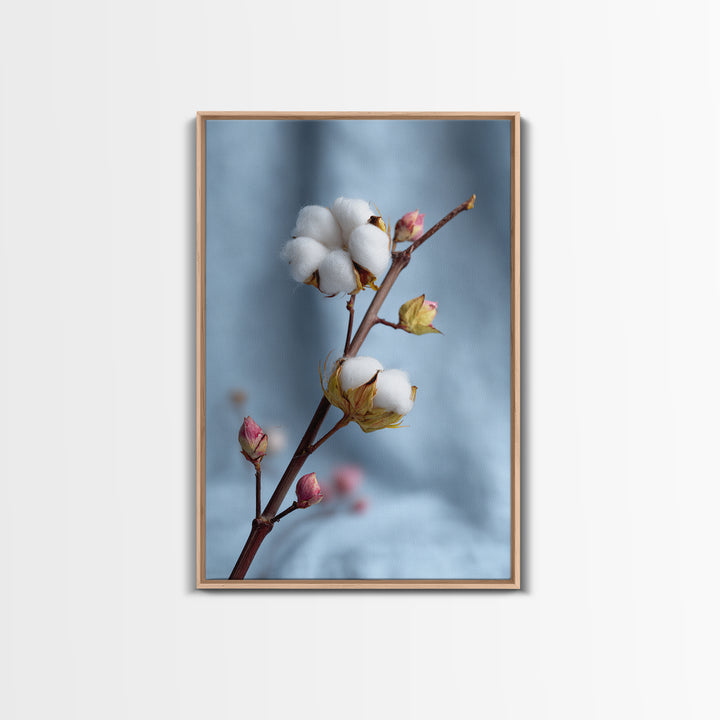 Fresh Cotton Branch Botanical Study Canvas Print, Laundry Room Art, Gallery Decor, Living Room Decor, Oil Painting, Clean, LRA-2x3-15