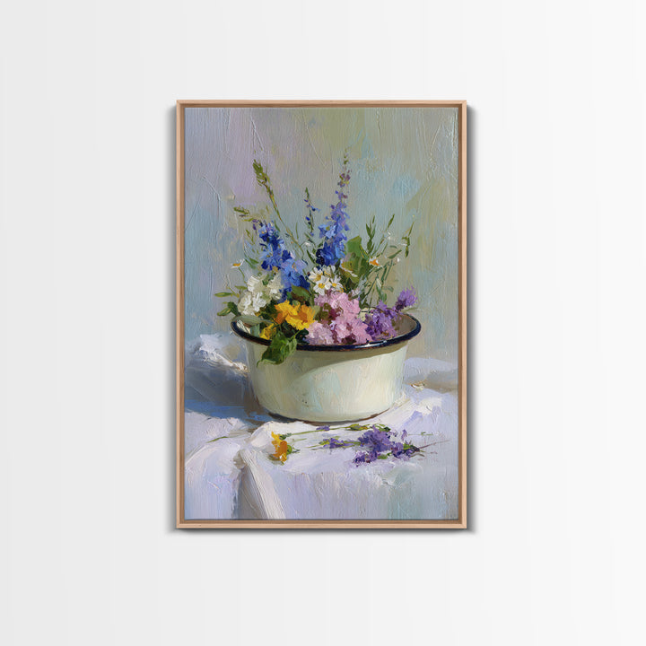 Old Enamel Basin Filled Canvas Print, Laundry Room Art, Whimsical Art, Living Room Decor, Fine Art, Clean, Statement Artwork, LRA-2x3-16