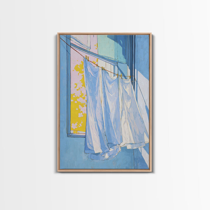 Simple Line Drawing of Hanging Laundry Framed Canvas Print, Laundry Room Art, Living Room Decor, Abstract Art, Clean, LRA-2x3-24