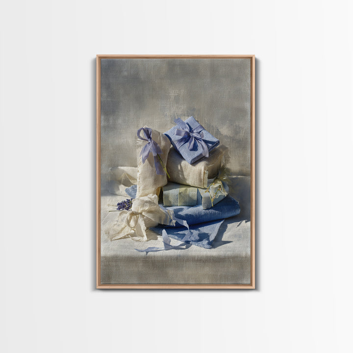 Lavender Sachet and Ribbon Still Life Framed Canvas Print, Laundry Room Art, Home Decor, Living Room Decor, Fine Art, Clean, LRA-2x3-25