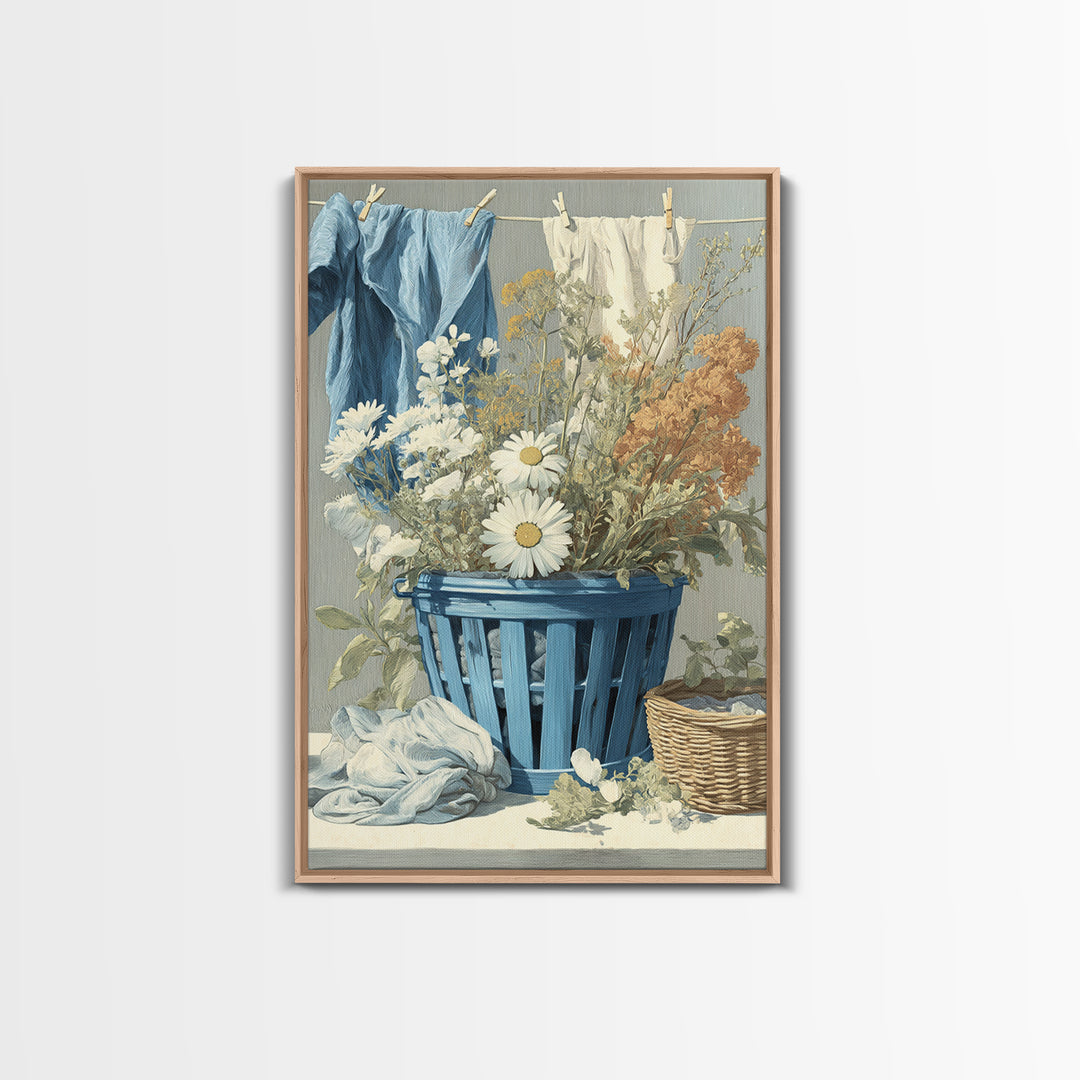 Blue Laundry Basket Canvas Print, Laundry Room Art, New Home Gift, Living Room Decor, Fine Art, Clean, Farmhouse Wall Art, LRA-2x3-61