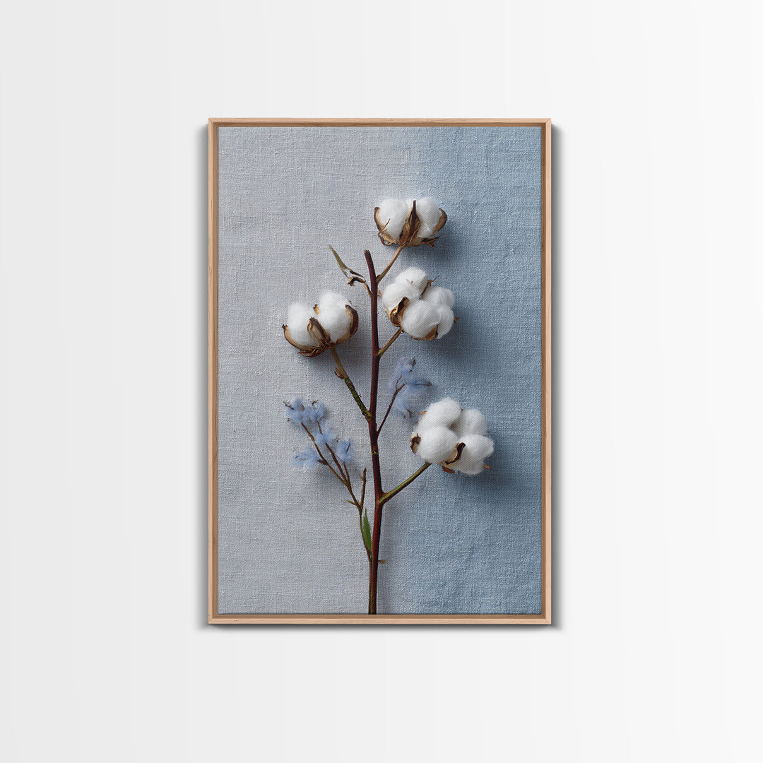 Fresh Cotton Branch Botanical Study Framed Canvas Print, Laundry Room Art, Printable Wall Art, Living Room Decor, Clean, LRA-2x3-63