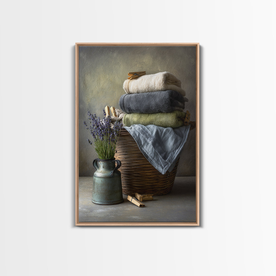 Basket of Folded Towels Canvas Print, Laundry Room Art, Painting, Living Room Decor, Fine Art, Clean, Wall Art Print, LRA-2x3-70