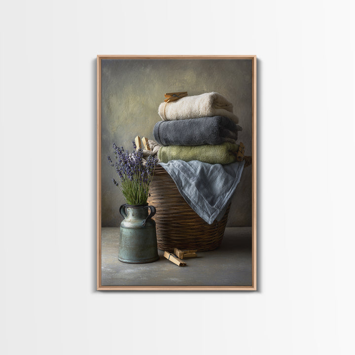 Basket of Folded Towels Canvas Print, Laundry Room Art, Painting, Living Room Decor, Fine Art, Clean, Wall Art Print, LRA-2x3-70