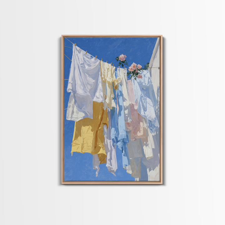 Clothesline with White Linens Blowing in Sunshine Canvas Print, Laundry Room Art, Living Room Decor, Abstract Art, Clean, LRA-2x3-9