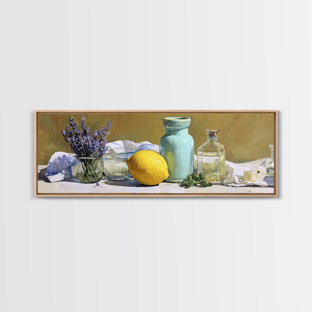 Lemon and Clean Linen Still Life Canvas Print, Laundry Room Art, Statement Artwork, Living Room Decor, Abstract Art, Clean, LRA-3x1-19