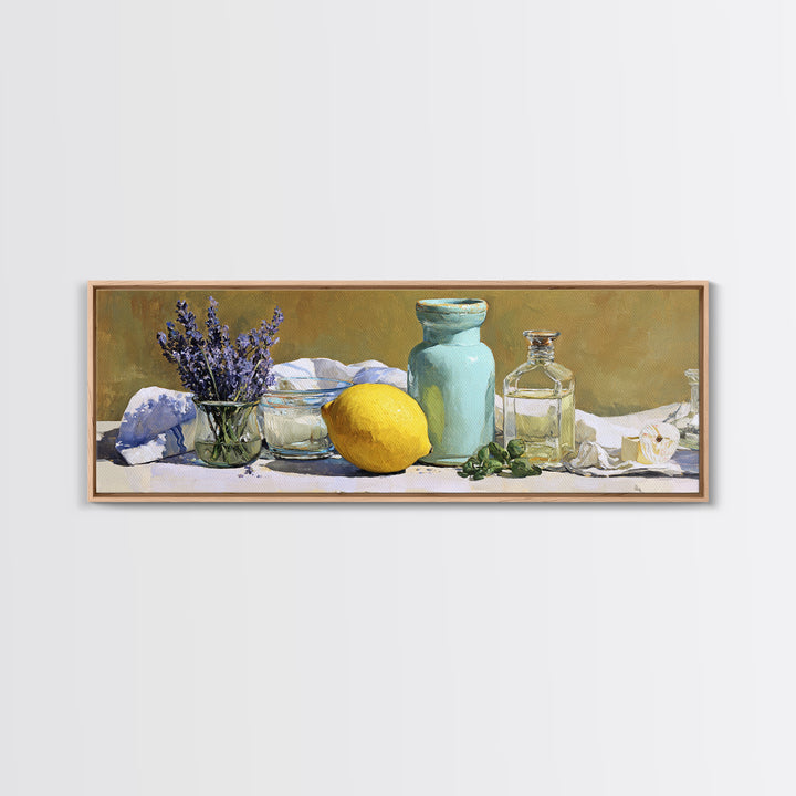 Lemon and Clean Linen Still Life Canvas Print, Laundry Room Art, Statement Artwork, Living Room Decor, Abstract Art, Clean, LRA-3x1-19