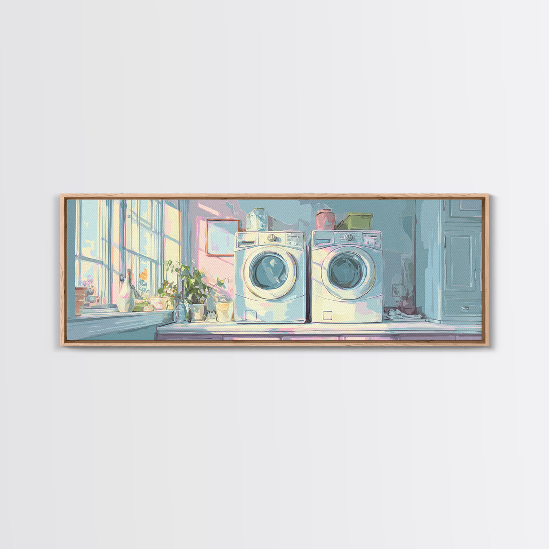 Washing Machine Icon Graphic Without Text Framed Canvas Print, Laundry Room Art, Oil Painting, Living Room Decor, Clean, LRA-3x1-2