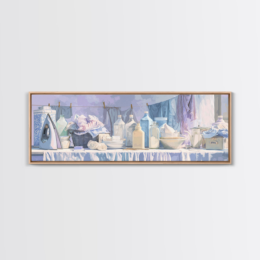 Retro Iron Illustration Canvas Print, Laundry Room Art, Minimalist Wall Art, Living Room Decor, Abstract Art, Clean, LRA-3x1-25