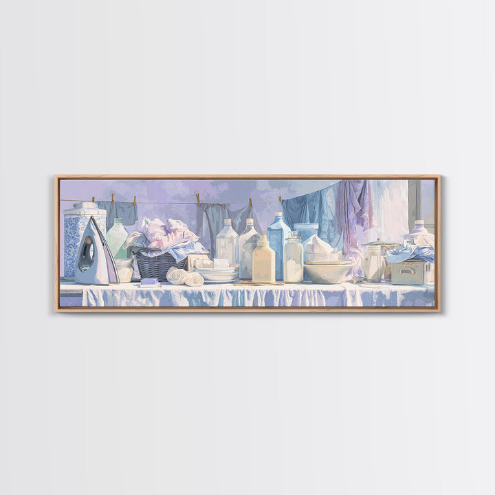 Retro Iron Illustration Canvas Print, Laundry Room Art, Minimalist Wall Art, Living Room Decor, Abstract Art, Clean, LRA-3x1-25