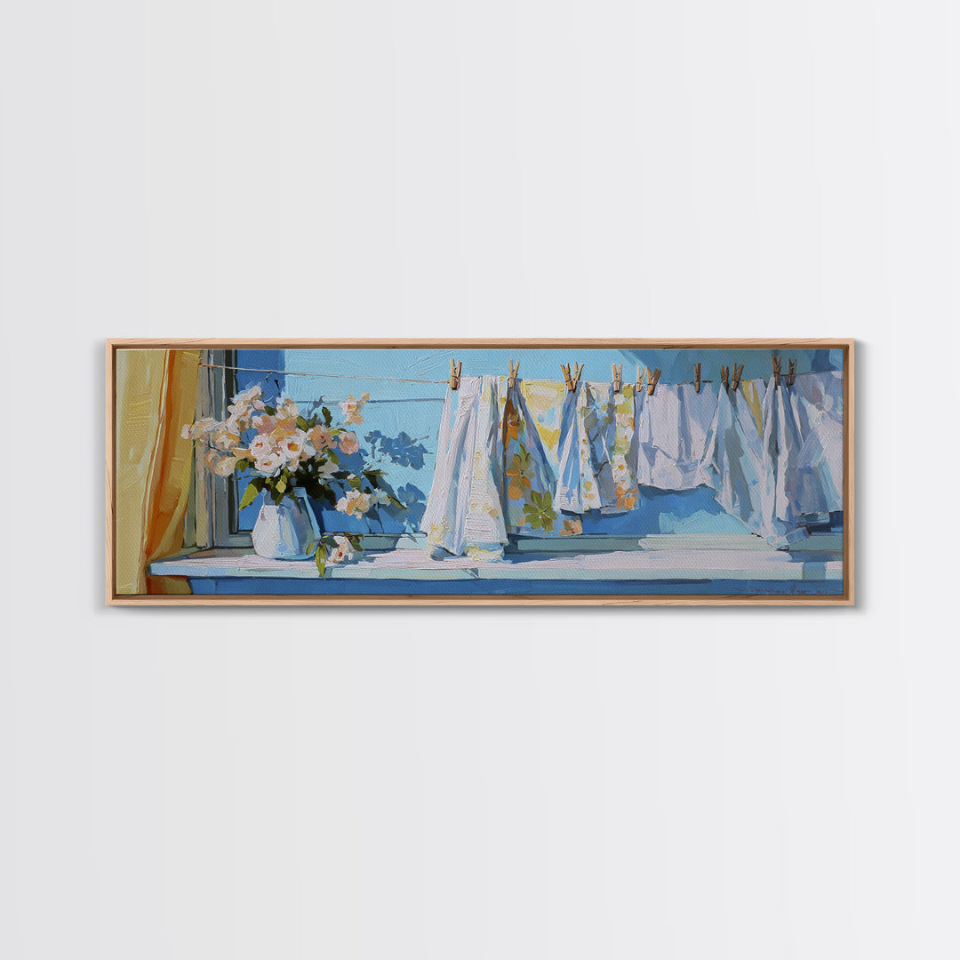 Clothespin Bouquet in Folk Art Style Canvas Print, Laundry Room Art, Funny Poster, Living Room Decor, Fine Art, Clean, LRA-3x1-36