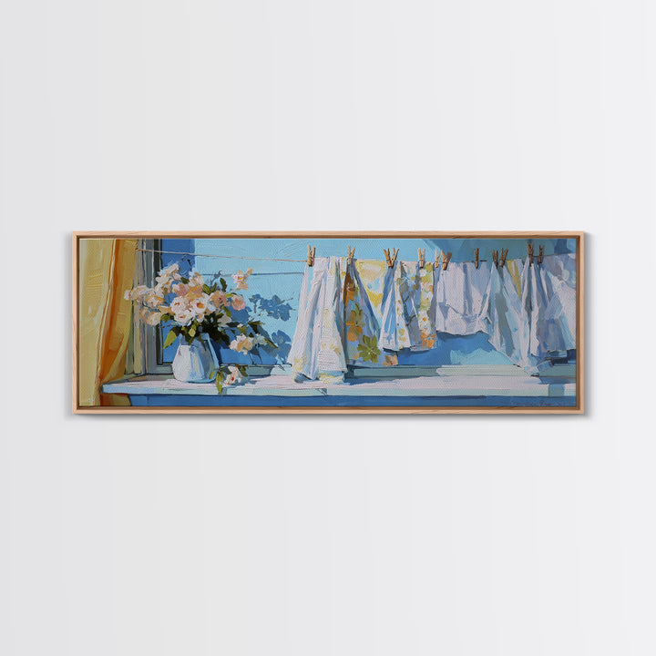 Clothespin Bouquet in Folk Art Style Canvas Print, Laundry Room Art, Funny Poster, Living Room Decor, Fine Art, Clean, LRA-3x1-36