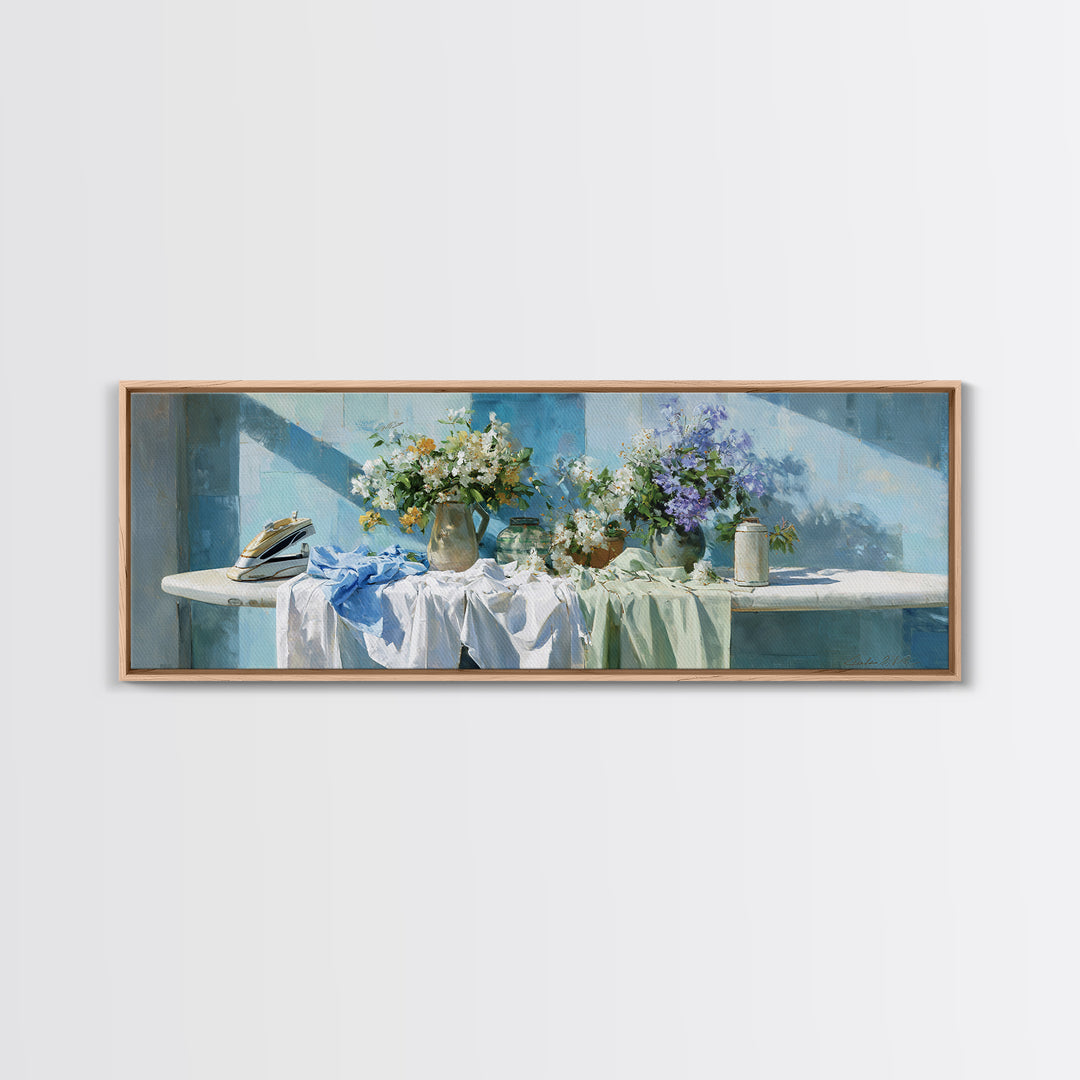 Ironing Board Still Life Canvas Print, Laundry Room Art, Gallery Decor, Living Room Decor, Oil Painting, Clean, LRA-3x1-40