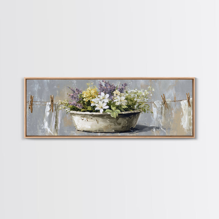Old Enamel Basin Filled Canvas Print, Laundry Room Art, Art Print, Living Room Decor, Fine Art, Clean, Artwork, Digital Print, LRA-3x1-48