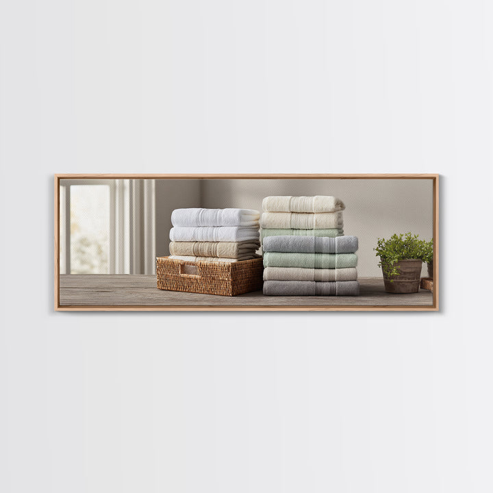 Basket of Folded Towels Canvas Print, Laundry Room Art, Downloadable Art, Living Room Decor, Fine Art, Clean, Boho Decor, LRA-3x1-54