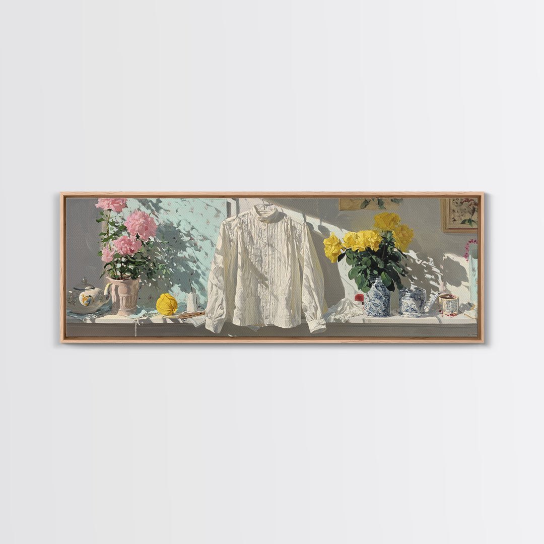 White Shirt on Hanger Canvas Print, Laundry Room Art, Whimsical Art, Living Room Decor, Watercolor Art, Clean, LRA-3x1-61