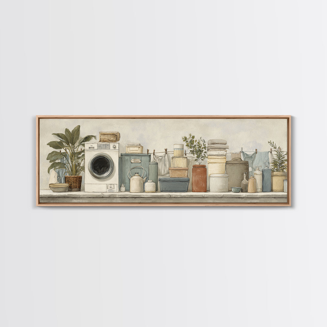 Retro Iron Illustration Framed Canvas Print, Laundry Room Art, Gallery Wall Prints, Living Room Decor, Fine Art, Clean, LRA-3x1-73